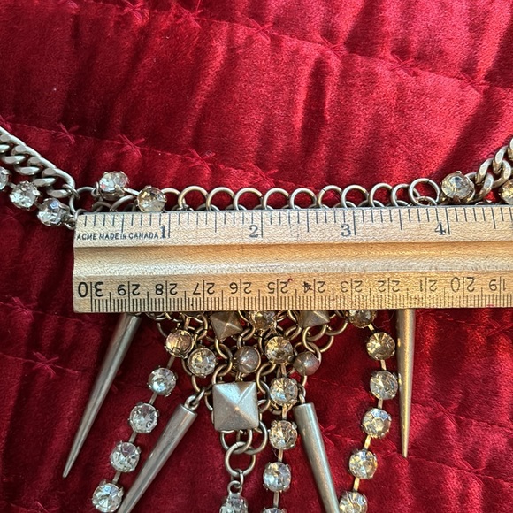 Statement Necklace!  Matte Gold Crystals Metal Mesh Spikes Goth - Picture 7 of 10